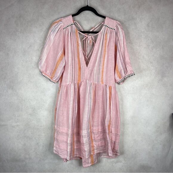 Lemlem X H&M Pink Linen Stripe Mini Short Dress Women's Size S - Picture 4 of 12